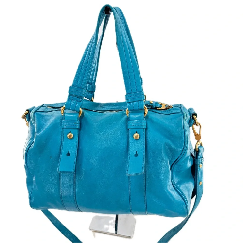 Marc Jacobs Totally Turnlock Shifty Satchel Crossbody Bag Peacock Blue Leather